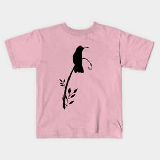 Hummingbird on Branch Black Bird Silhouette Kids T-Shirt